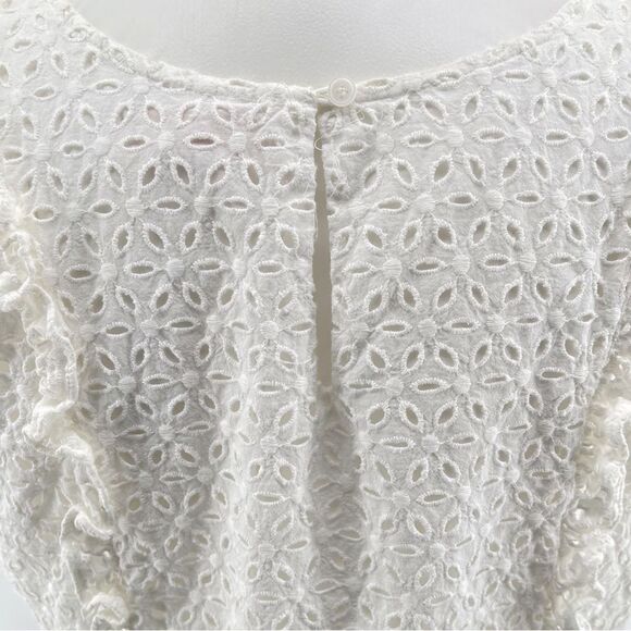 Rachel Parcell Women’s White Floral Eyelet Ruffle Short Sleeve Cotton Top XL - Picture 14 of 17